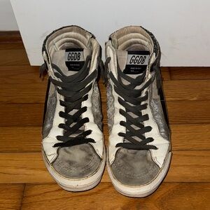 GGDB High-Top Sneakers in Gray & Green Sparkles